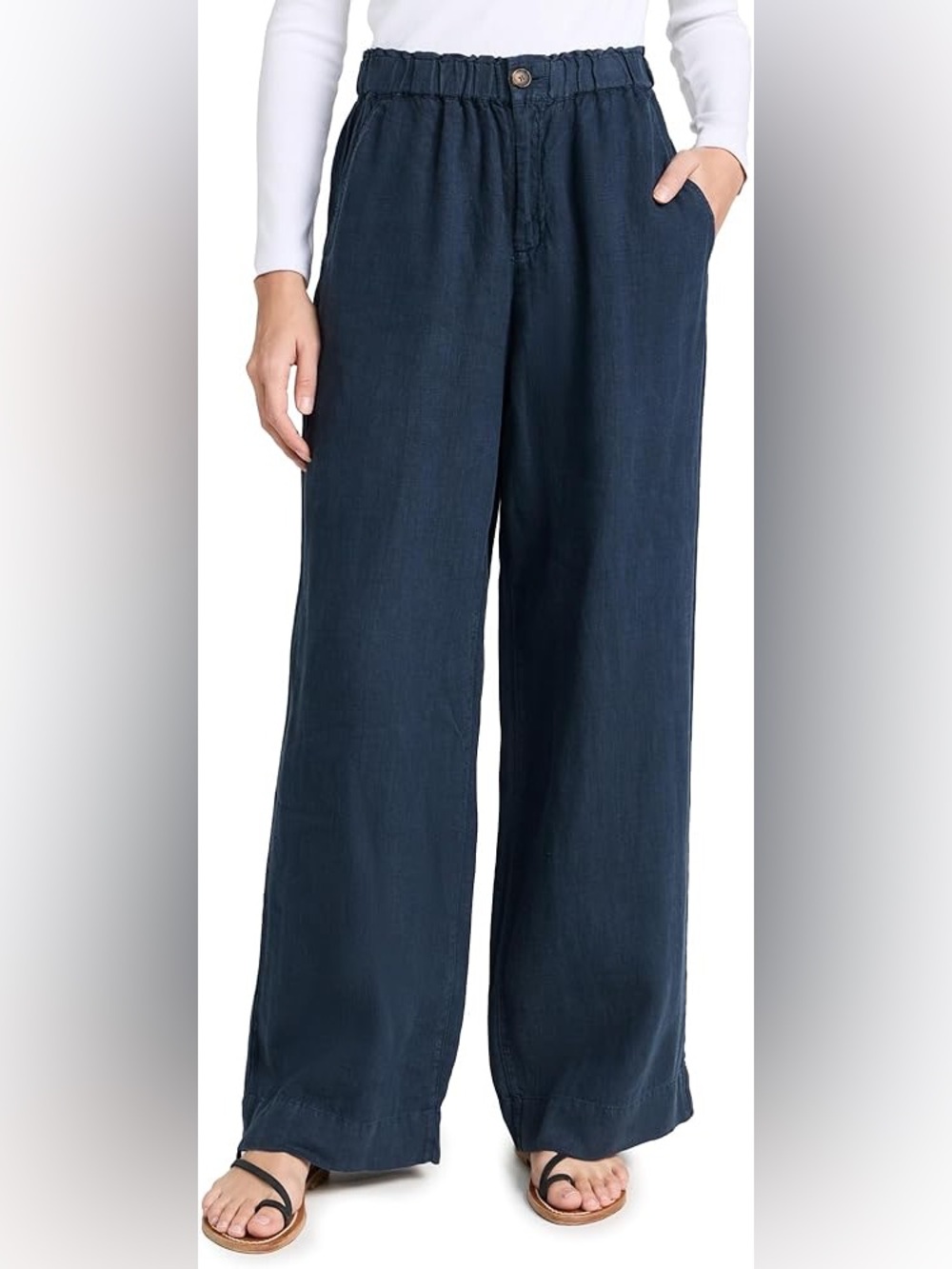 Faherty Washed Black Monterey 100% Linen Wide Leg Pants High Waist Relaxed Large
